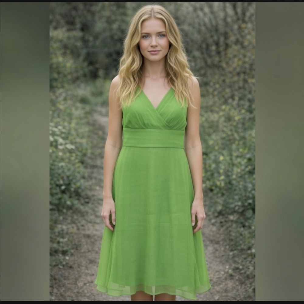 Y2K J Crew Lime Green Crepe Silk Dress 2 Petite